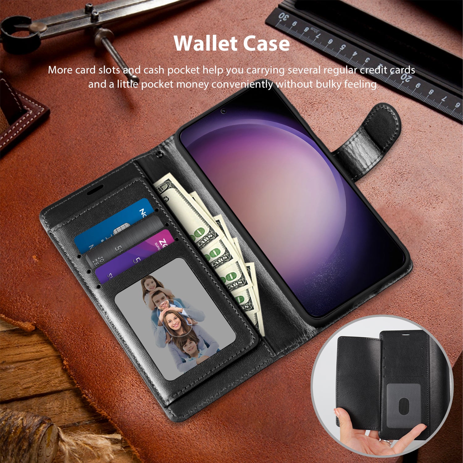 Tough On Samsung Galaxy S23 Flip Wallet Leather Case Black