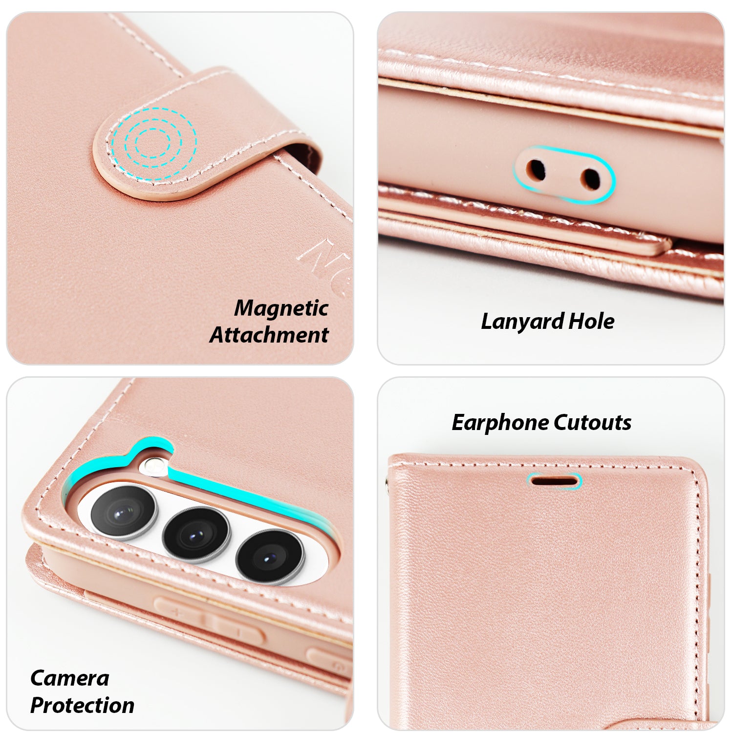 Tough On Samsung Galaxy S23 Flip Wallet Leather Case Rose Gold
