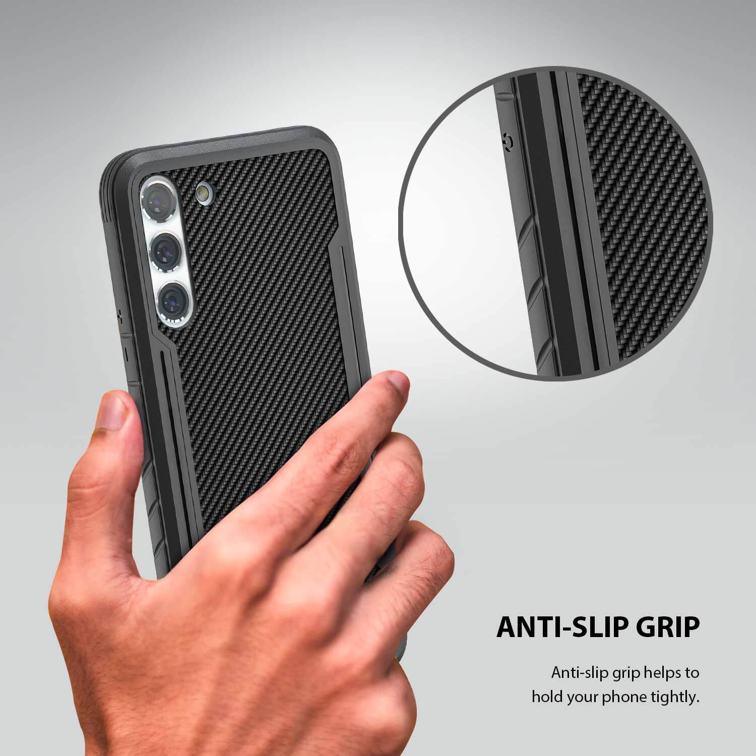 Tough On Samsung Galaxy S22 Case Iron Shield Carbon Fiber Black