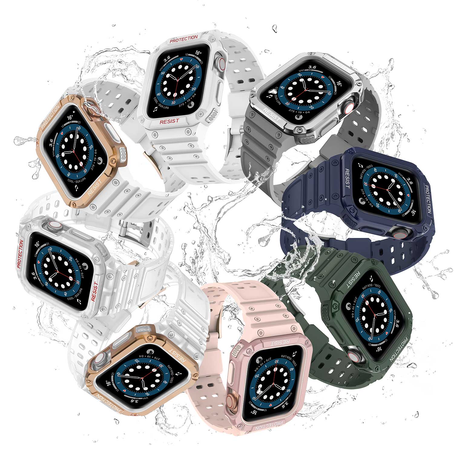 Tough On Apple Watch Band with Case Series 7 / 8 / 9 45mm Rugged Protection Clear/Clear