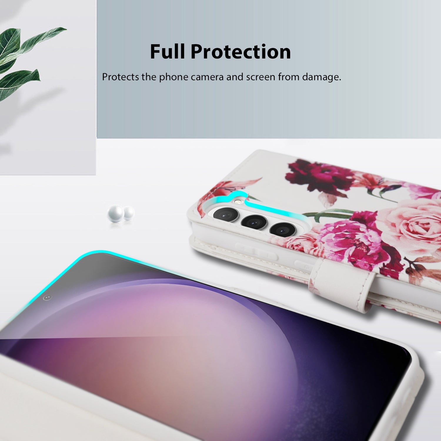 Tough On Samsung Galaxy S23 Plus Flip Wallet Leather Case Rose Flower