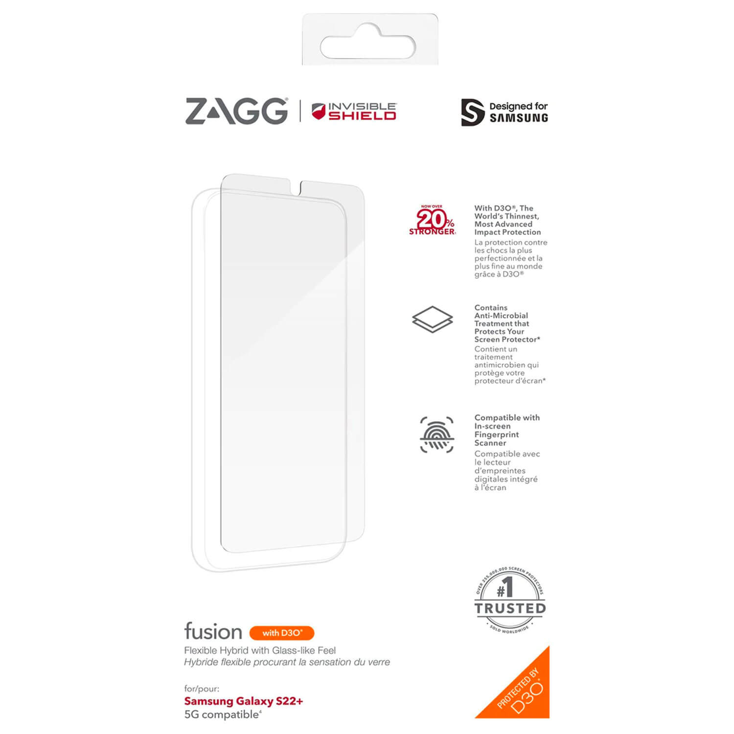 ZAGG InvisibleShield Samsung Galaxy S22 Plus 5G Screen Protector Fusion with D3O