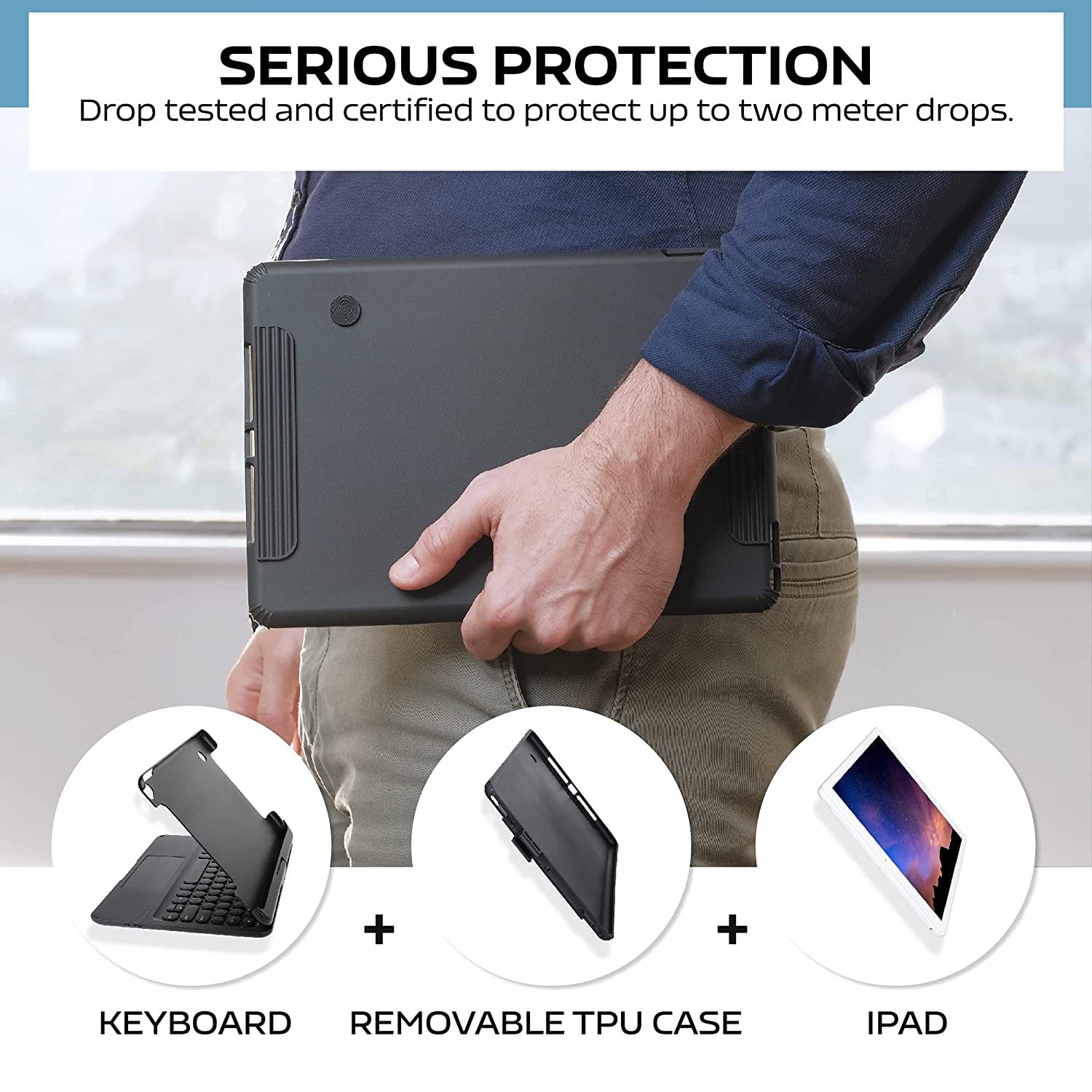 iPad 5 / 6th Gen 9.7" Case Bluetooth Keyboard Cover Rotation Case Black
