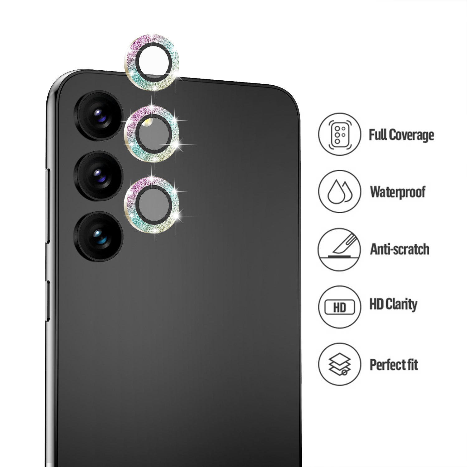 Tough On Samsung Galaxy S23 / S23 Plus Rear Camera Lens Protector Iridescent Diamond