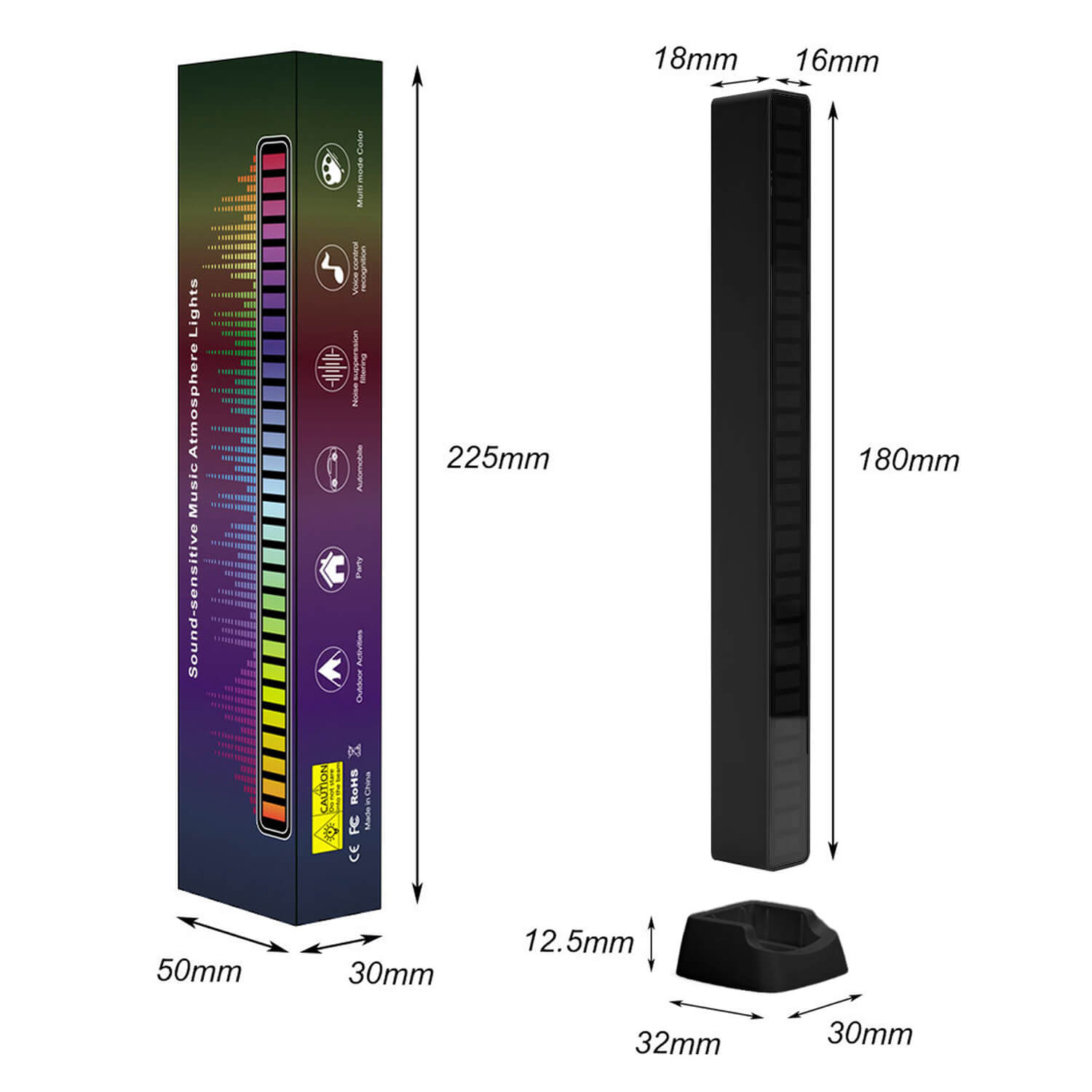 Smart RGB Ambiant Sound Control Music Rhythm Light Bar Black