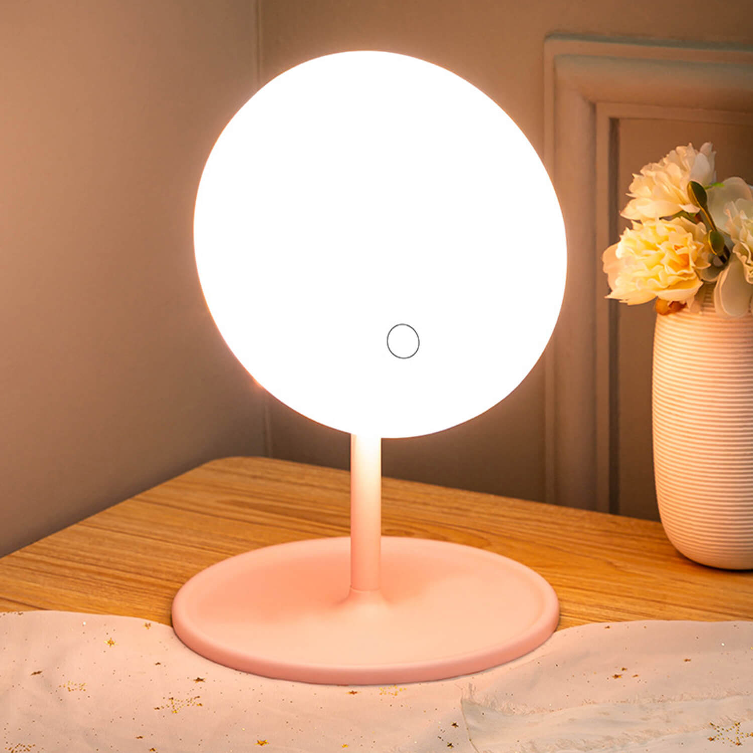 Tough On LED Round Makeup Mirror Touch Control Pink