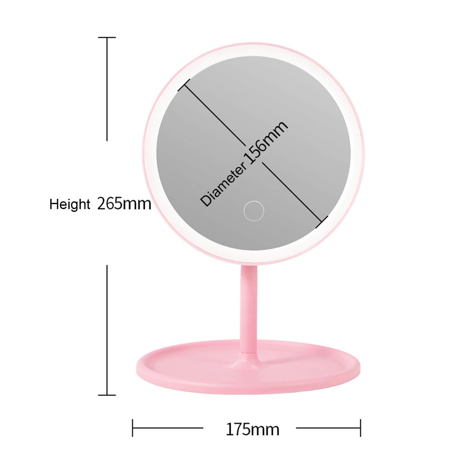 Tough On LED Round Makeup Mirror Touch Control Pink