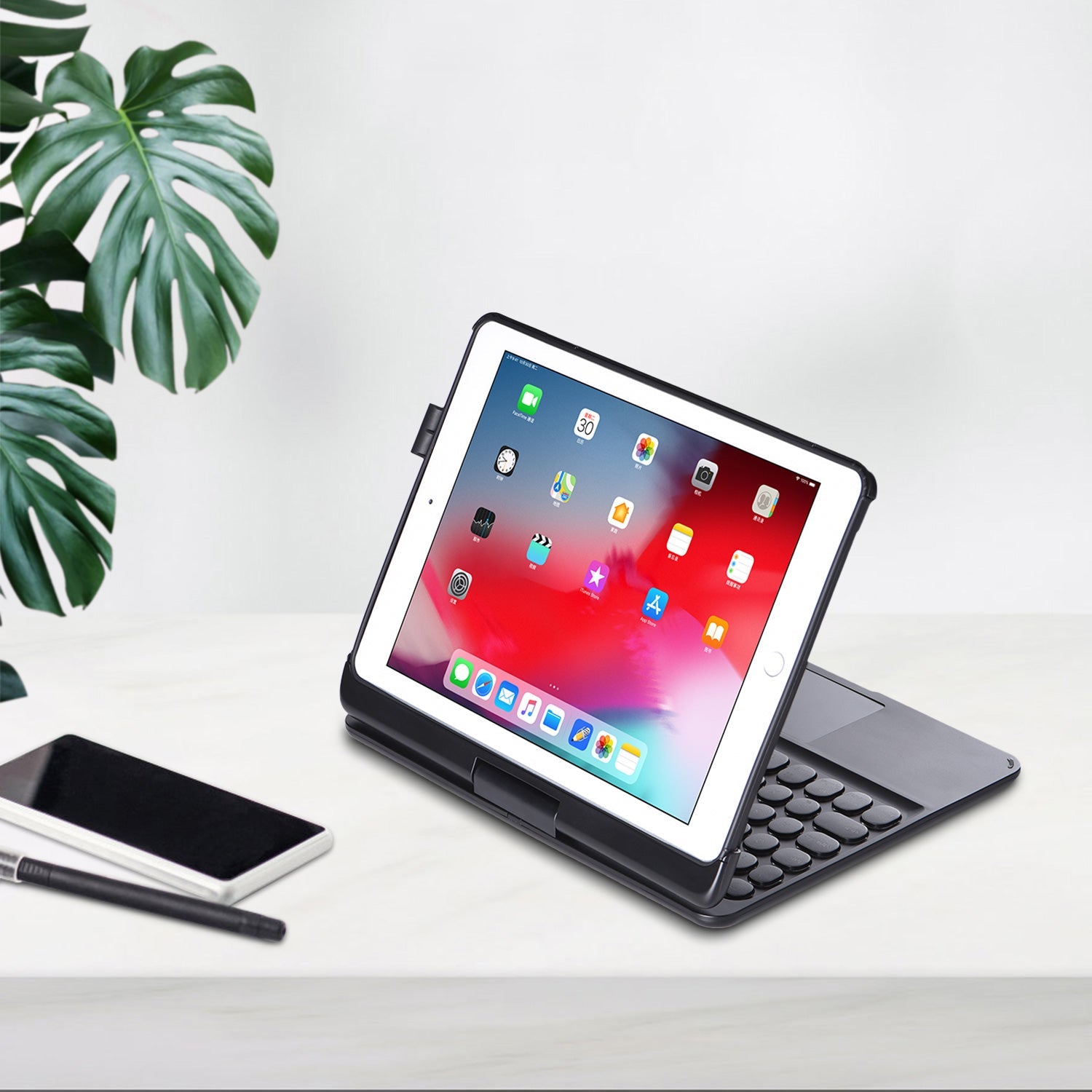 iPad 5 / 6th Gen 9.7" Case Bluetooth Keyboard Cover Rotation Case Black