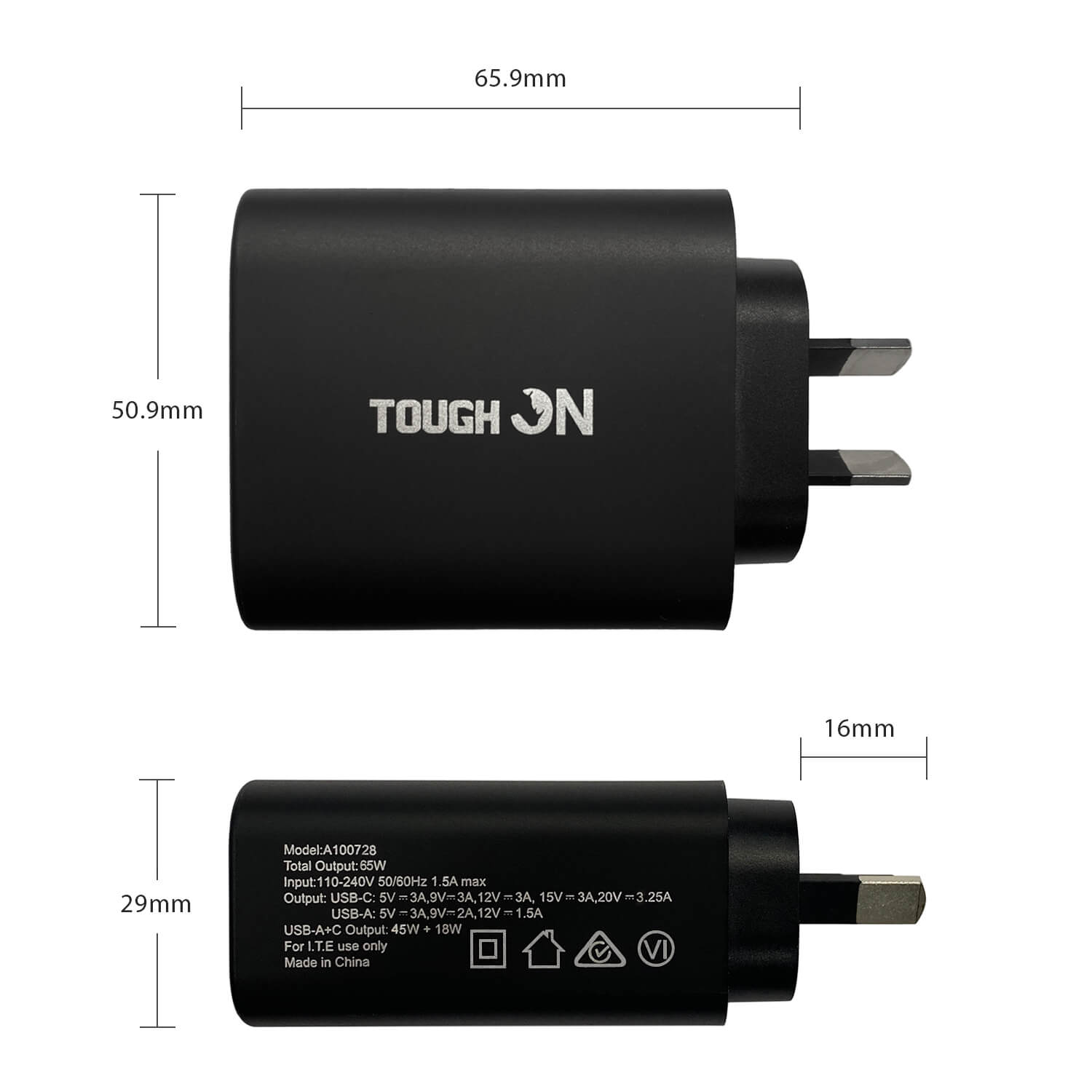 Tough on 65W Dual Port PD & QC 3.0 Fast Wall Charger