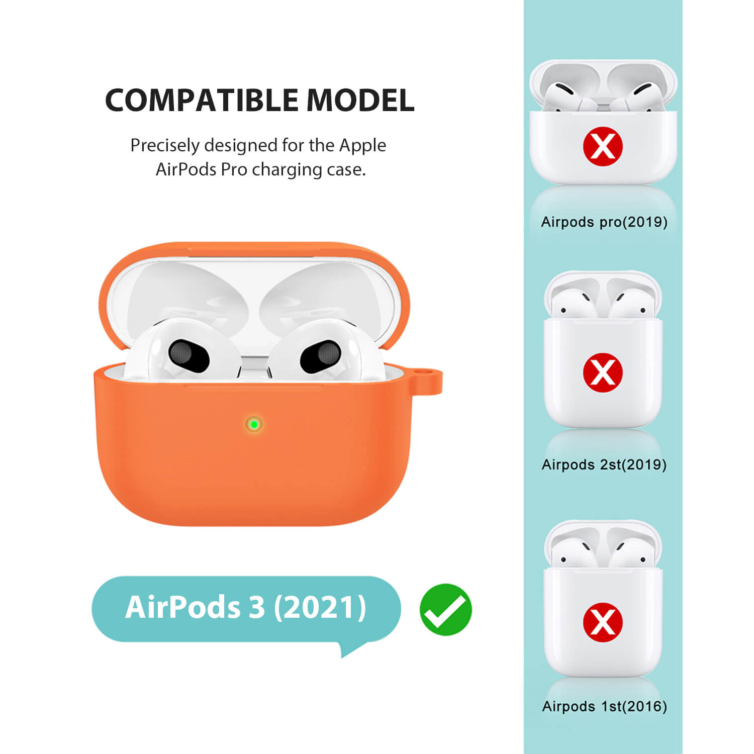 Tough On Apple AirPods 3 Triple-Layer Protective Liquid Silicone Case Orange
