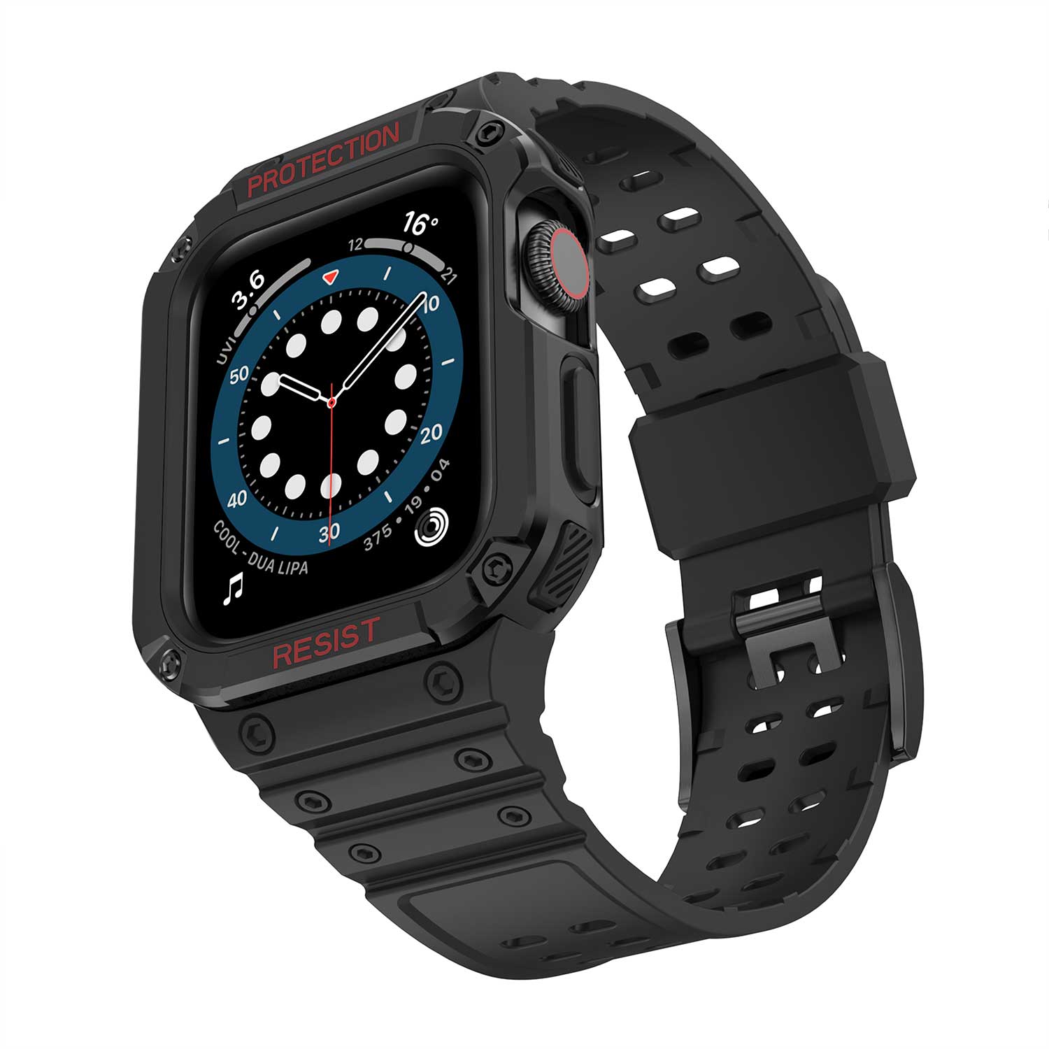 Tough On Apple Watch Band with Case Series 7 / 8 45mm Rugged Protection Black/Red