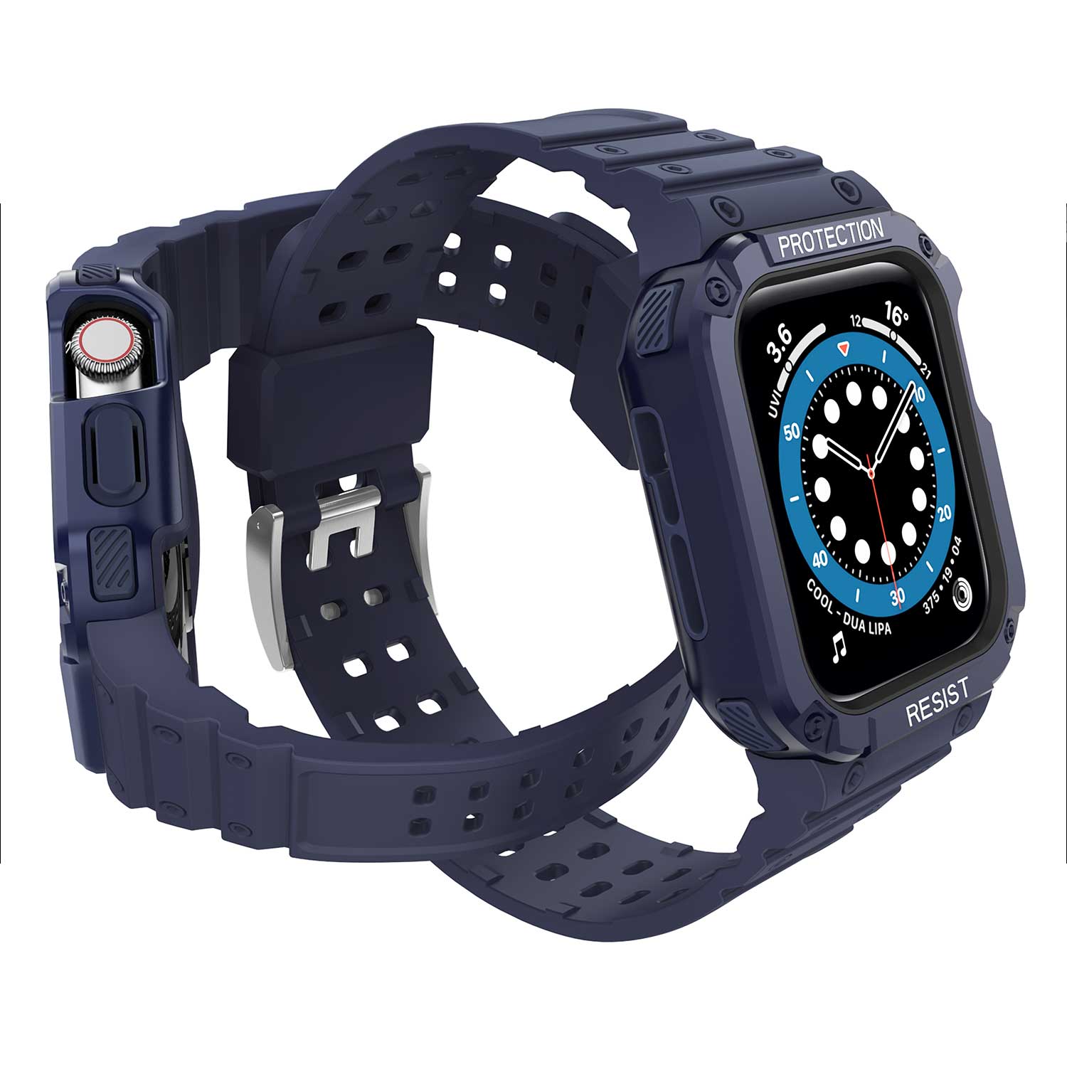 Tough On Apple Watch Band with Case Series 7 / 8 / 9 45mm Rugged Protection Navy/Navy