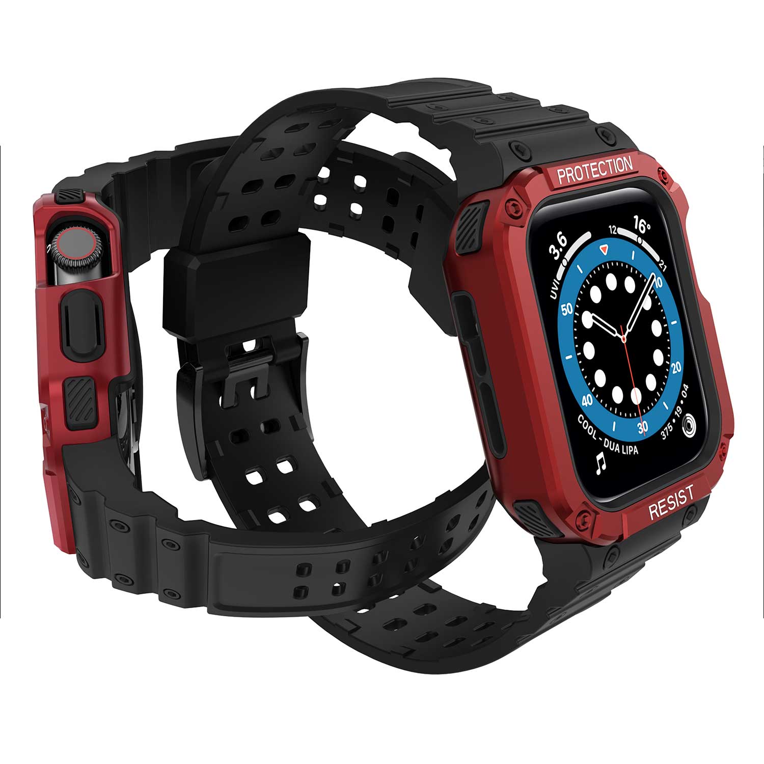 Tough On Apple Watch Band with Case Series 7 / 8 / 9 45mm Rugged Protection Black/Red