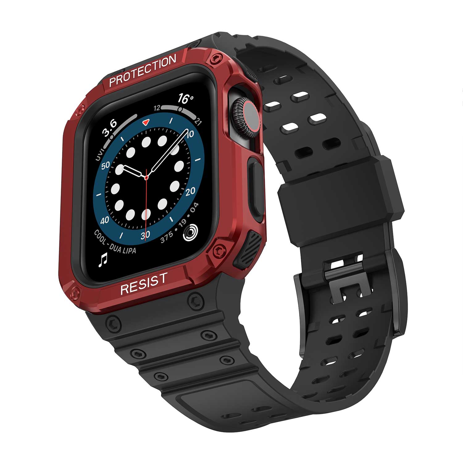 Tough On Apple Watch Band with Case Series 7 / 8 45mm Rugged Protection Black/Red