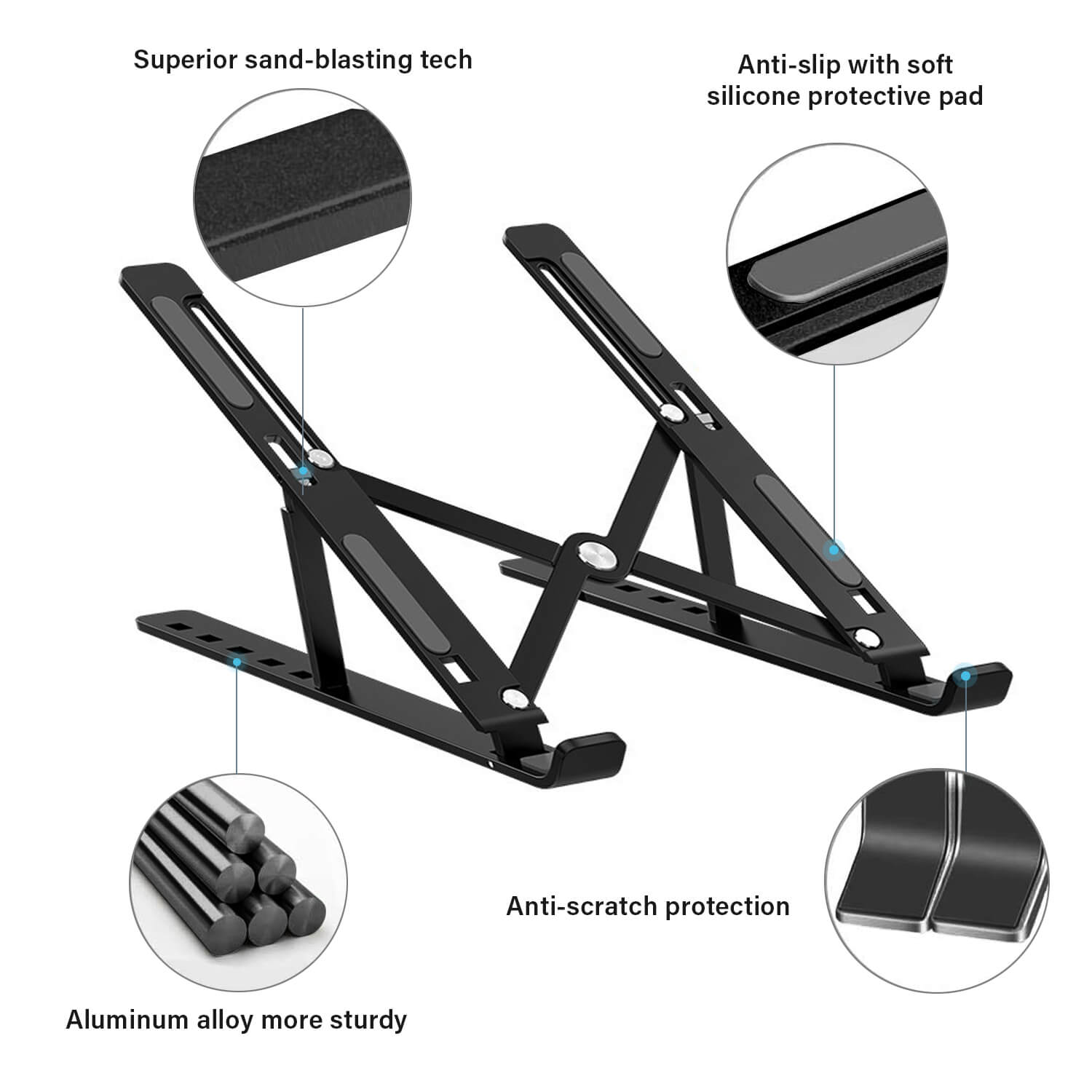 Portable and Foldable Laptop Stand Adjustable Aluminum Black