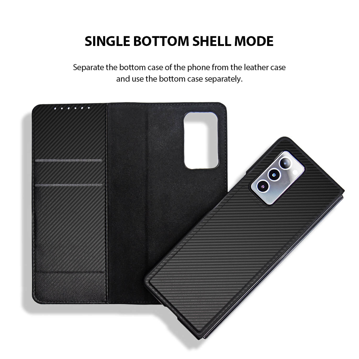 Tough On Galaxy Z Fold 2 Case Slim Leather Carbon Fibre Black