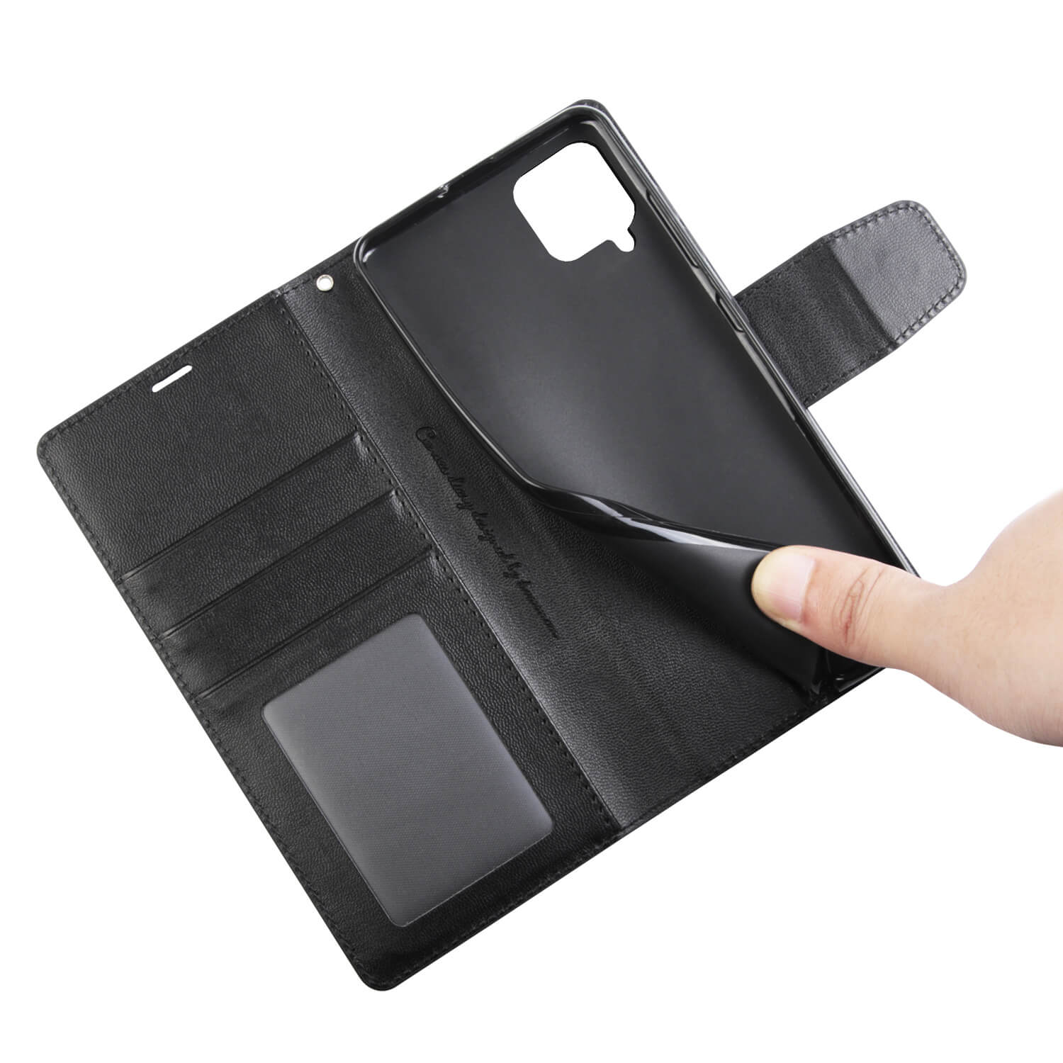 Hanman Samsung Galaxy A12 Leather Case Wallet Black