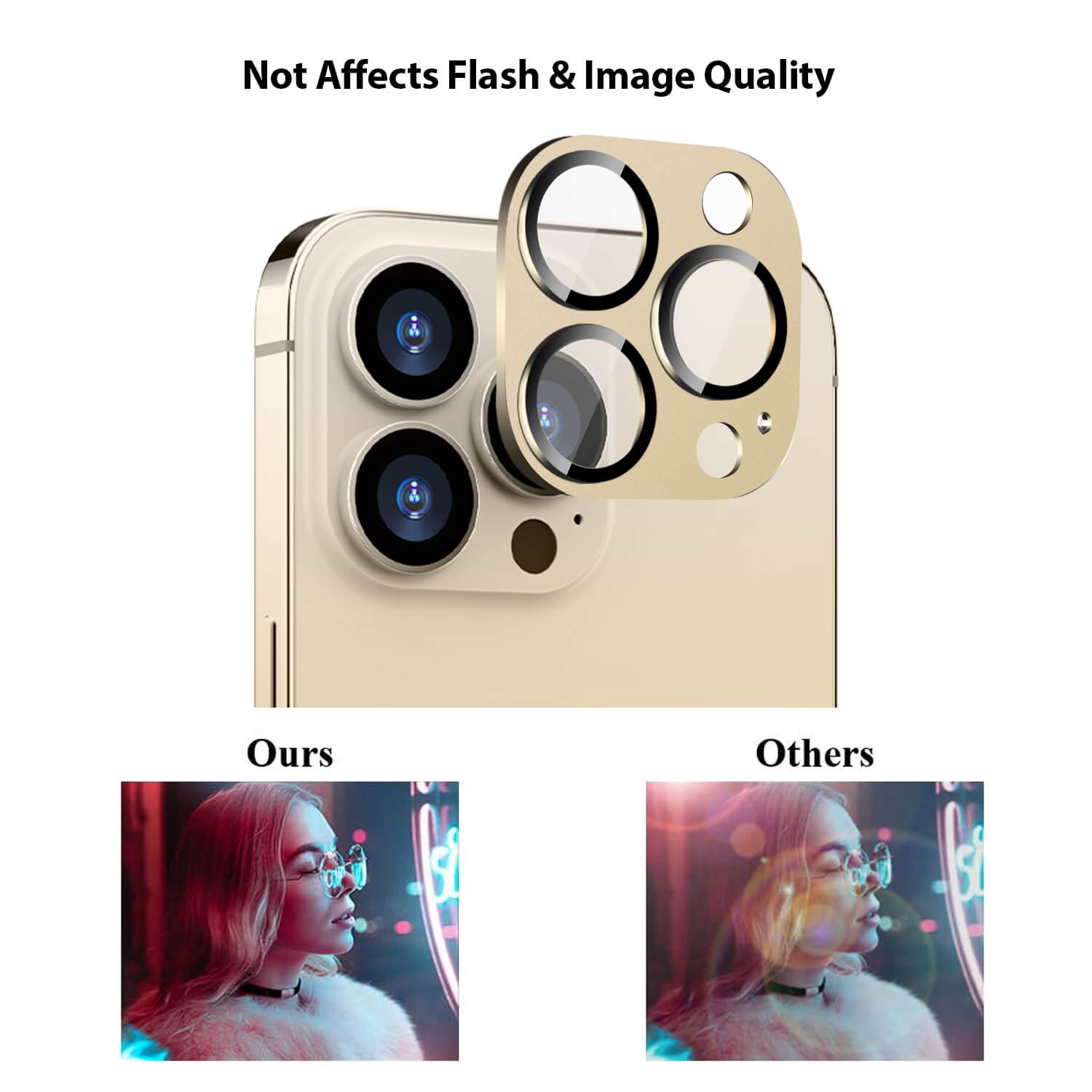 Tough On iPhone 13 Pro Camera Protector Metal Tempered Glass Gold