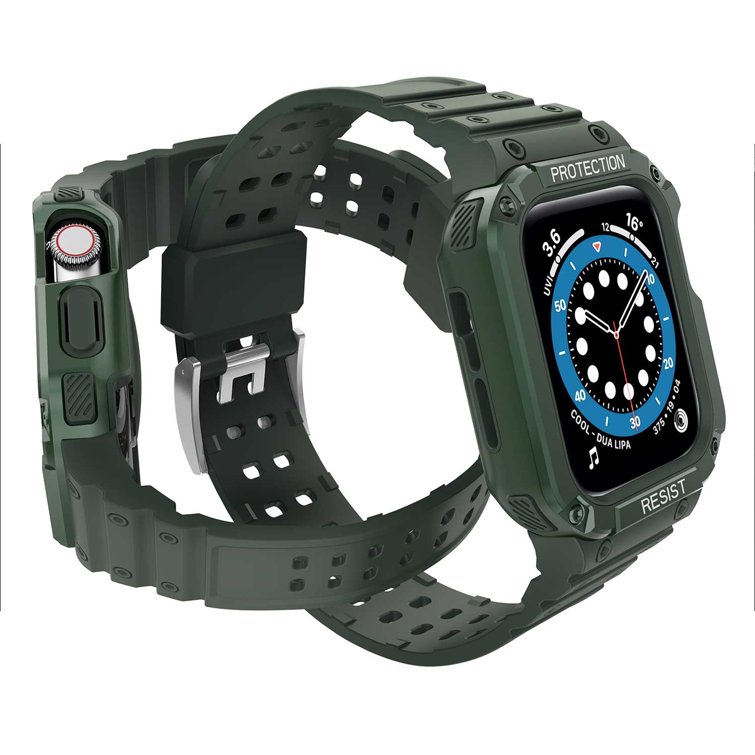 Tough On Apple Watch Band with Case Series 7 / 8 / 9 41mm Rugged Protection Green/Green
