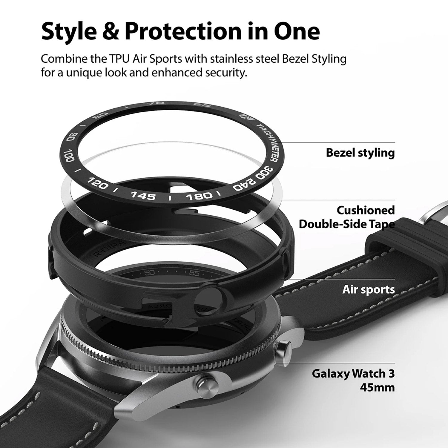 Ringke Galaxy Watch 3 45mm Styling 10 Air Sports Black Case+ Bezel Combo Pack