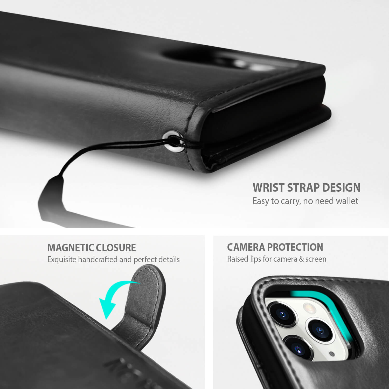 Tough On iPhone 13 Pro Max Case Magnetic Detachable Leather Black