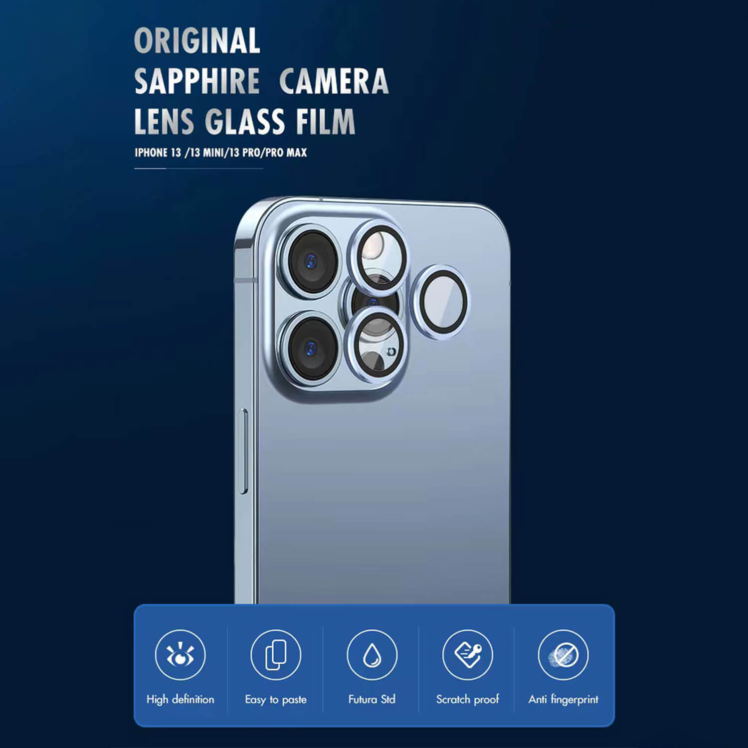Tough On iPhone 13 Pro Camera Lens Protector Blue