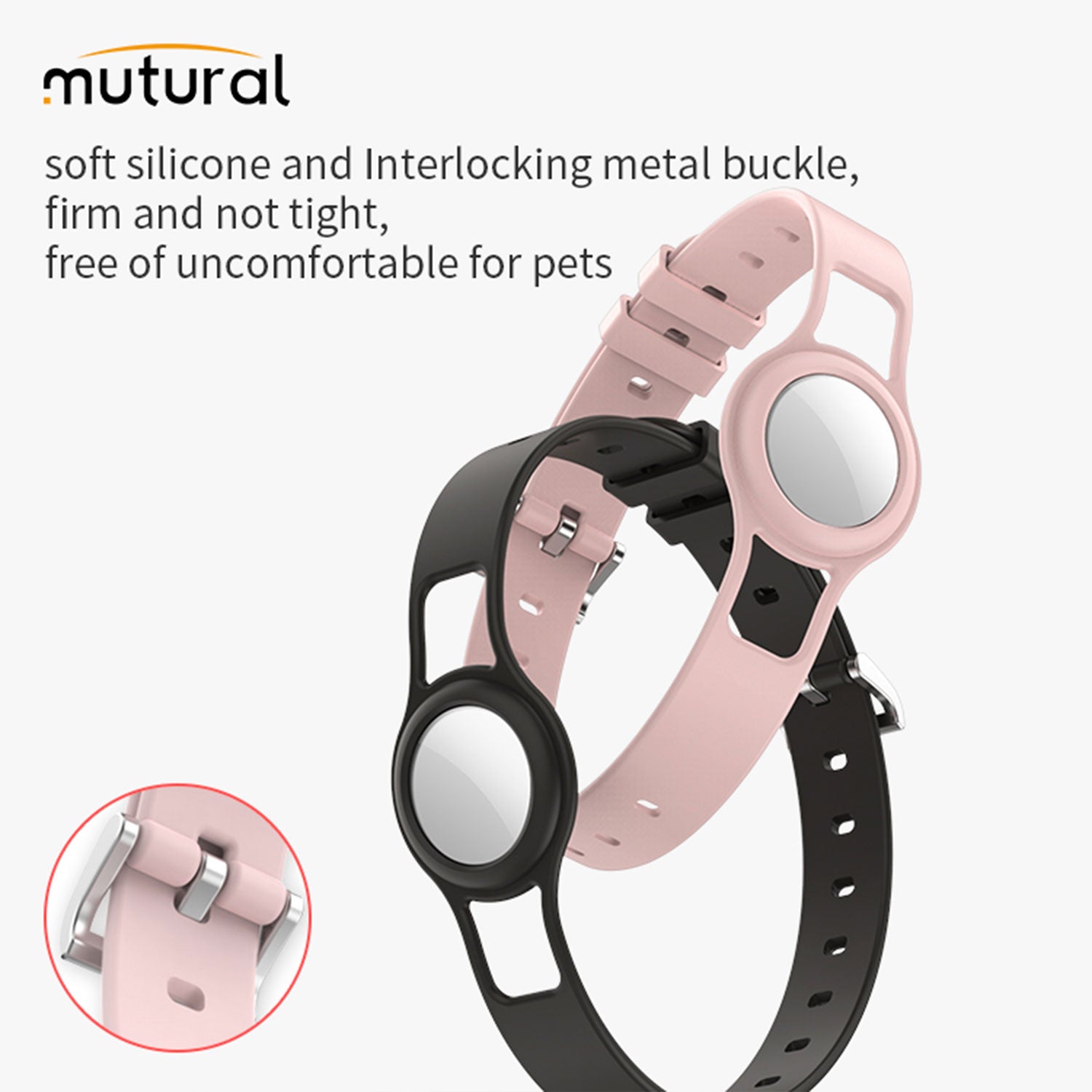 Mutural AirTag Soft Silicone Pet Collar Pink