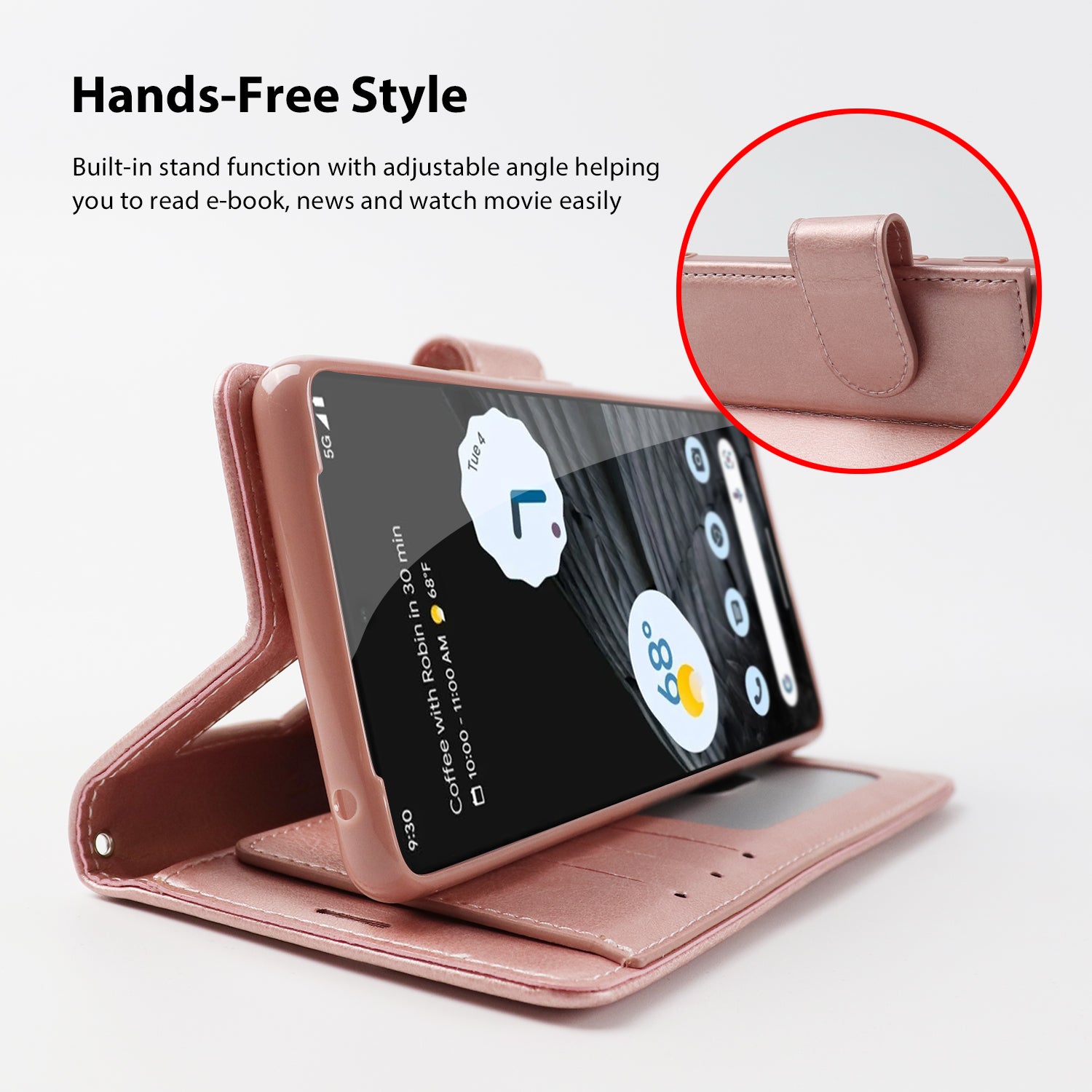 Hanman Google Pixel 7 Pro Leather Case Rose Gold