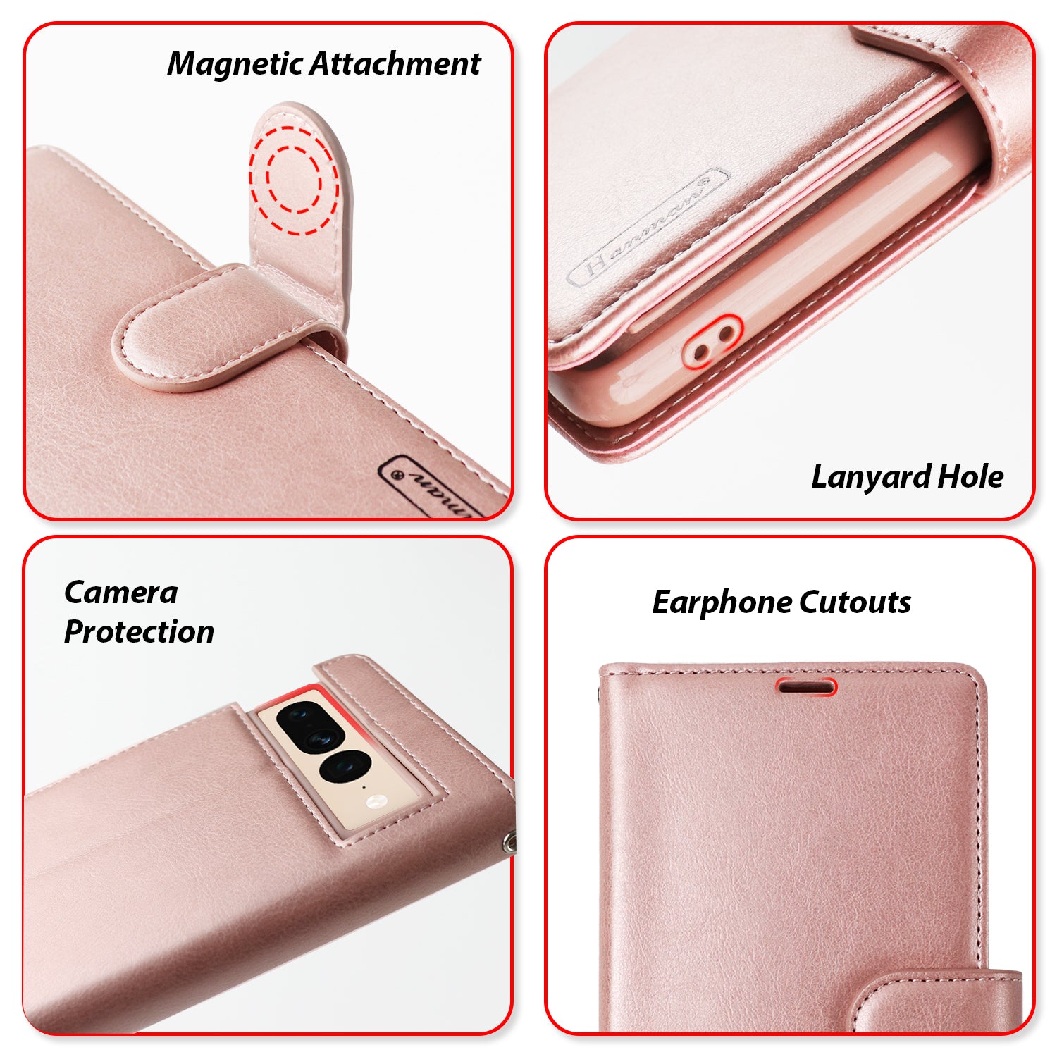 Hanman Google Pixel 7 Pro Leather Case Rose Gold