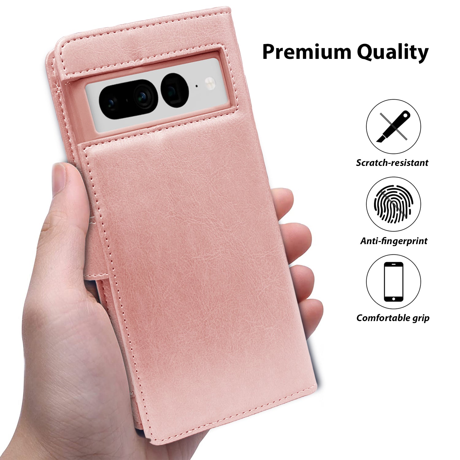 Hanman Google Pixel 7 Pro Leather Case Rose Gold