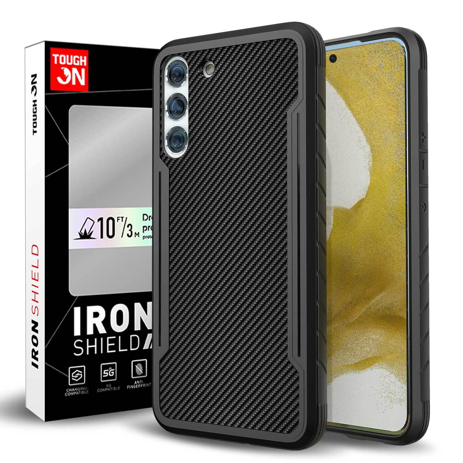 Tough On Samsung Galaxy S22 Case Iron Shield Carbon Fiber Black