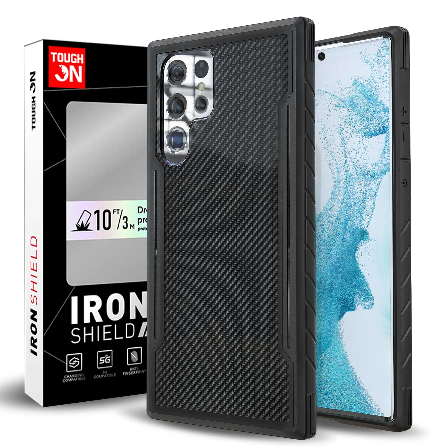 Tough On Samsung Galaxy S22 Ultra Case Iron Shield Carbon Fiber Black