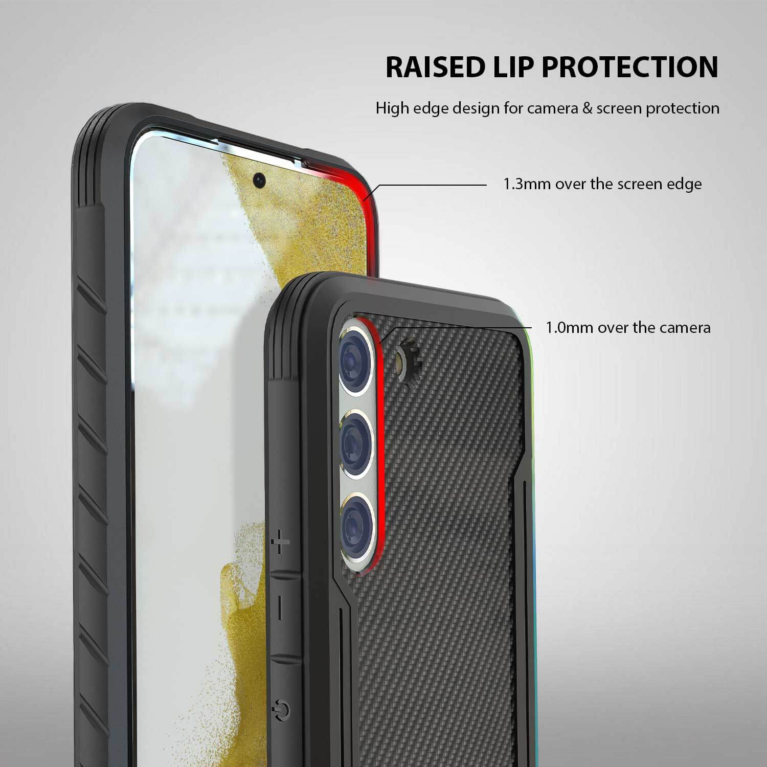 Tough On Samsung Galaxy S22 Case Iron Shield Carbon Fiber Black