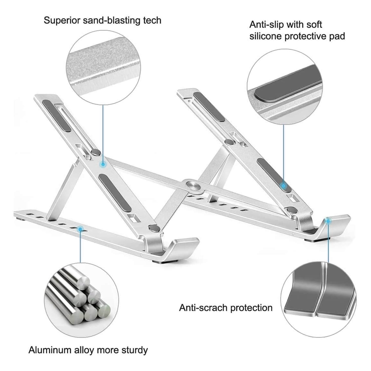 Portable and Foldable Laptop Stand Adjustable Aluminum Silver