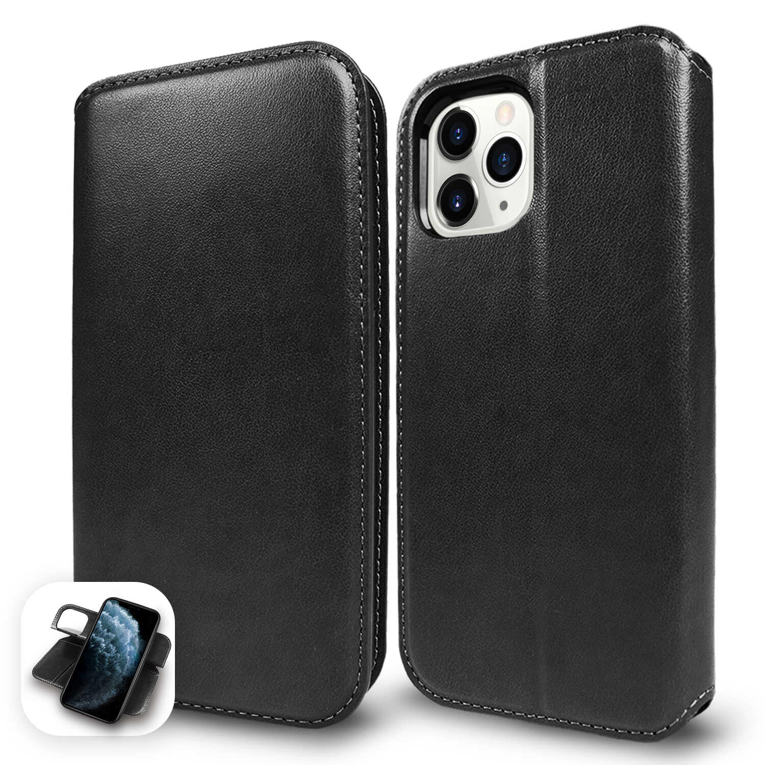 Tough On iPhone 12 / 12 Pro Case Fine Detachable Leather Black