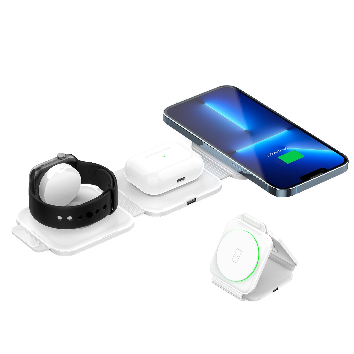 Tough On 3 in 1 Foldable Travel Wireless Charger White