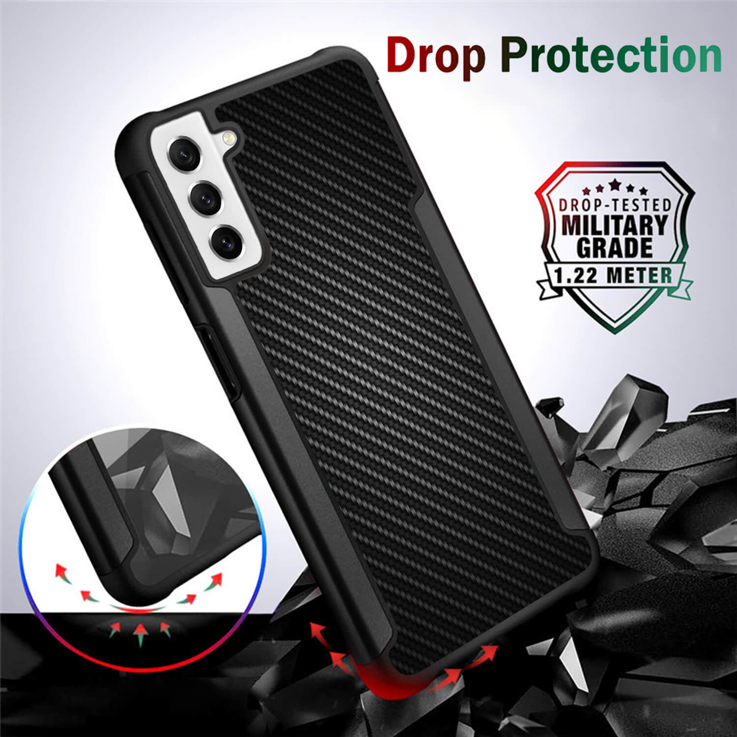 Tough On Samsung Galaxy S21 FE 5G Case Iron Shield Carbon Fiber Black