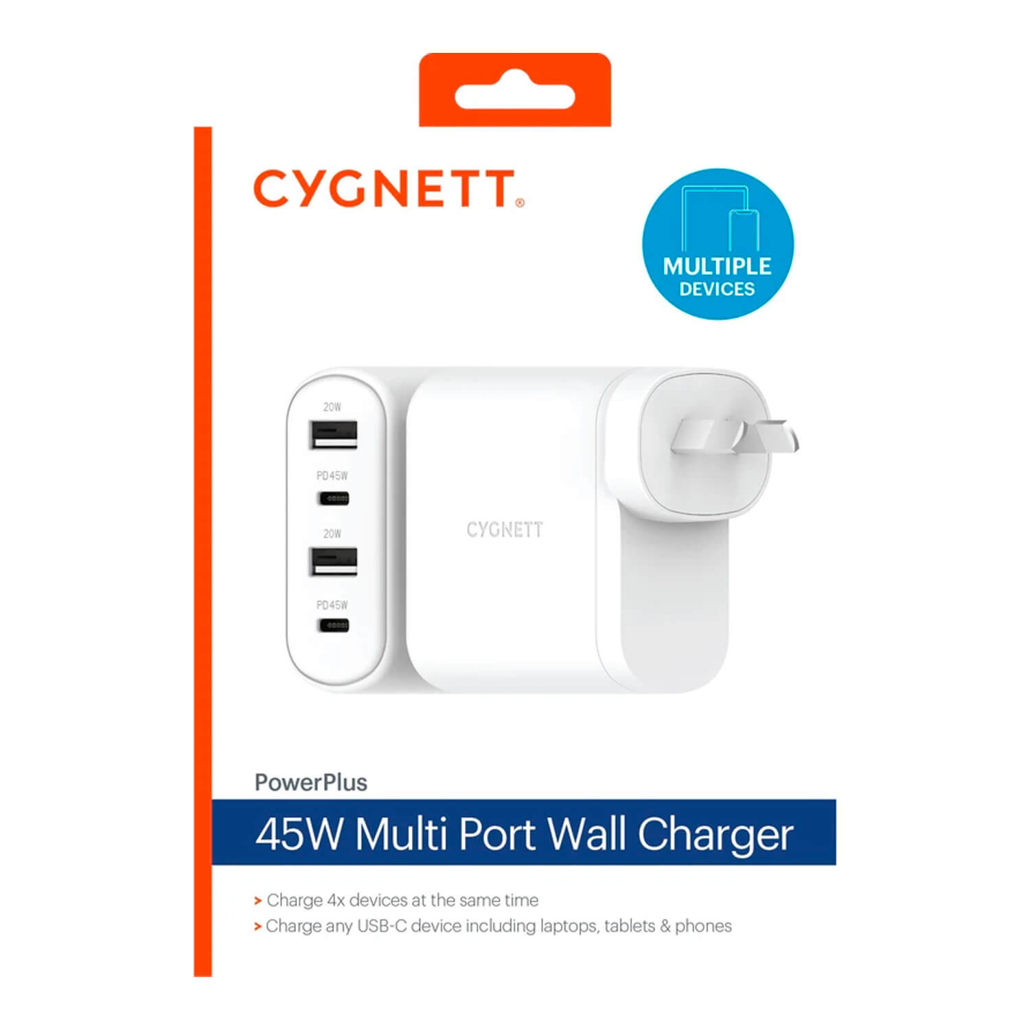 Cygnett PowerPlus 4 Port 45w PD Wall Charger White