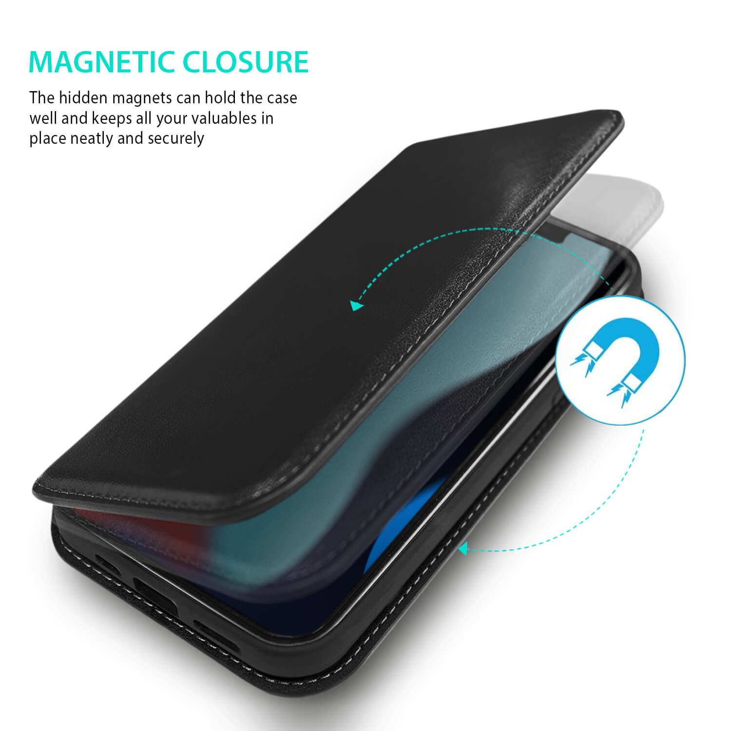 Tough On iPhone 13 Pro Max Case Magnetic Fine Detachable Leather Black