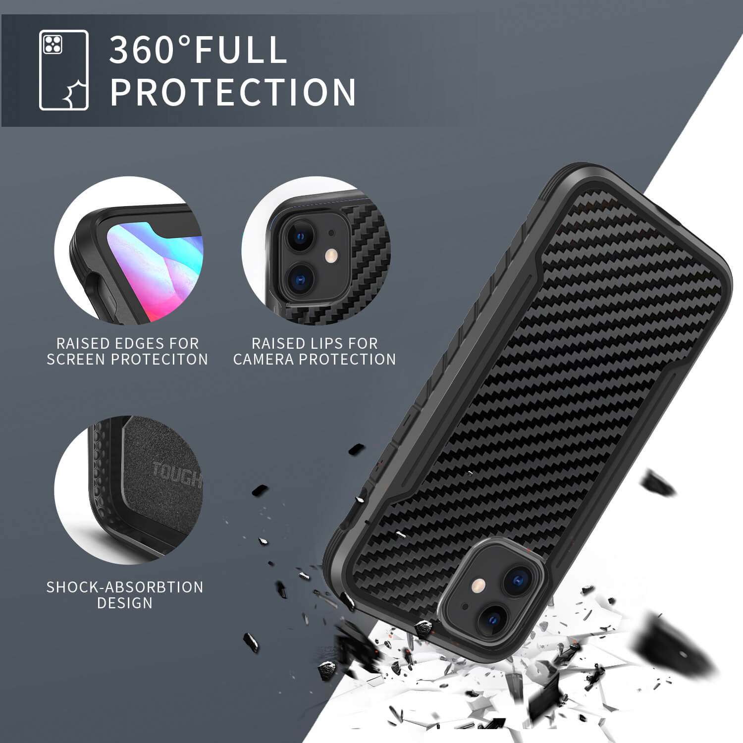 Tough On iPhone 11 /XR Case Iron Shield Carbon Fiber Black