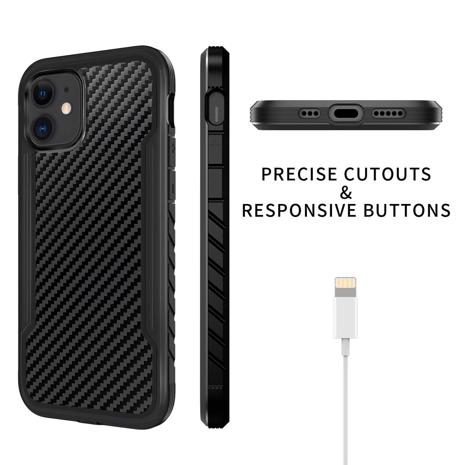 Tough On iPhone 11 Case Iron Shield Carbon Fiber Black