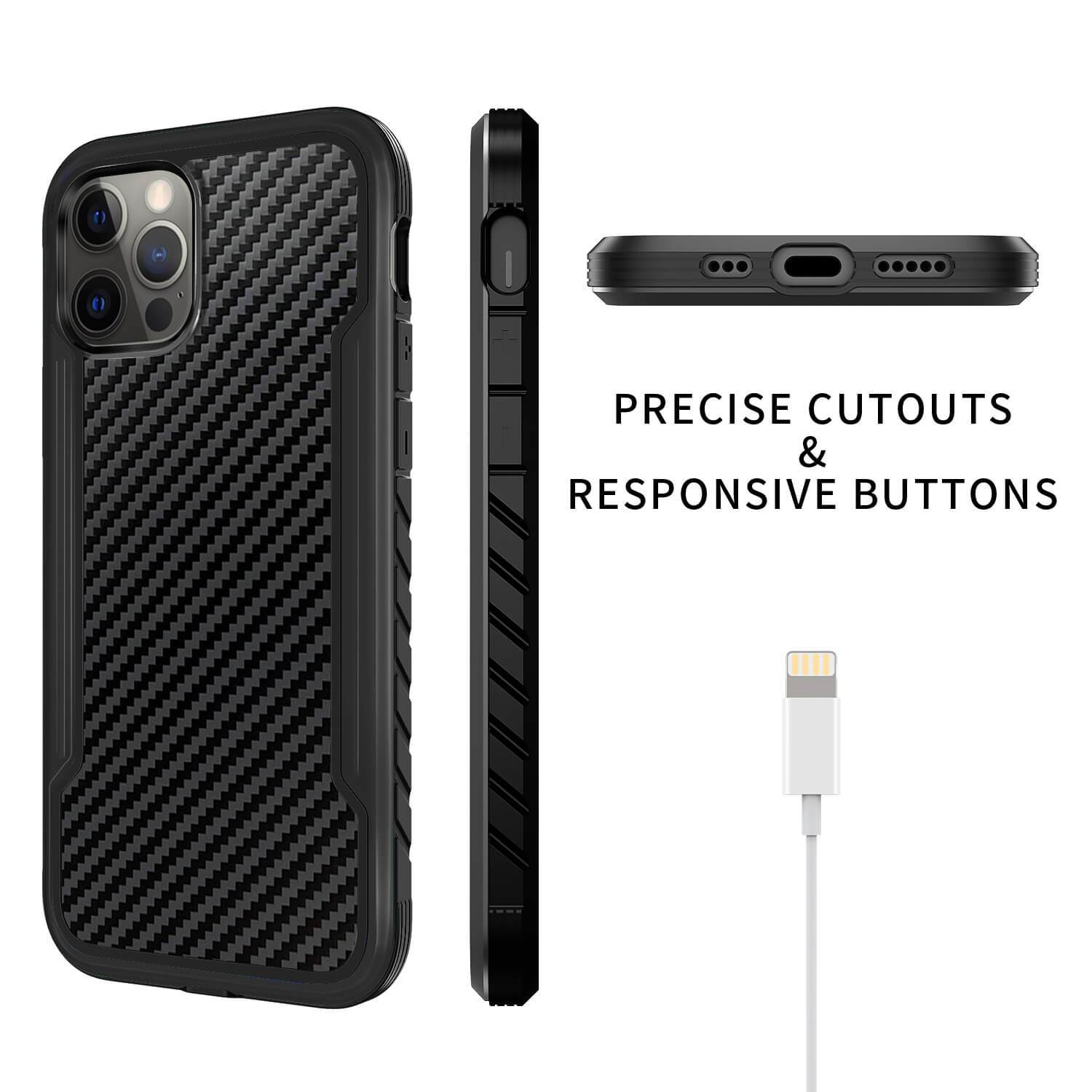 Tough On iPhone 11 Pro Max Case Iron Shield Carbon Fiber Black