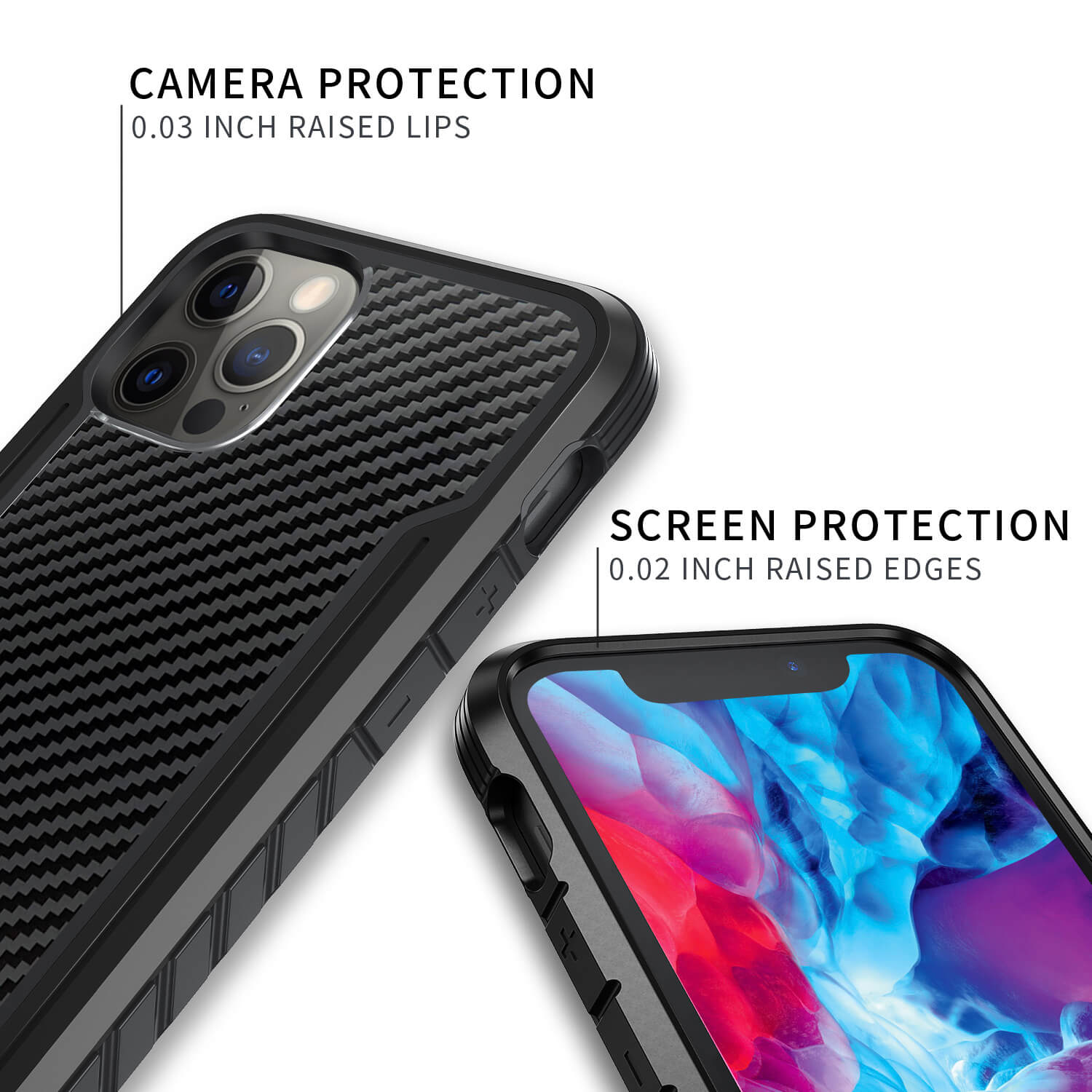 Tough On iPhone 12 / 12 Pro Case Iron Shield Carbon Fiber Black