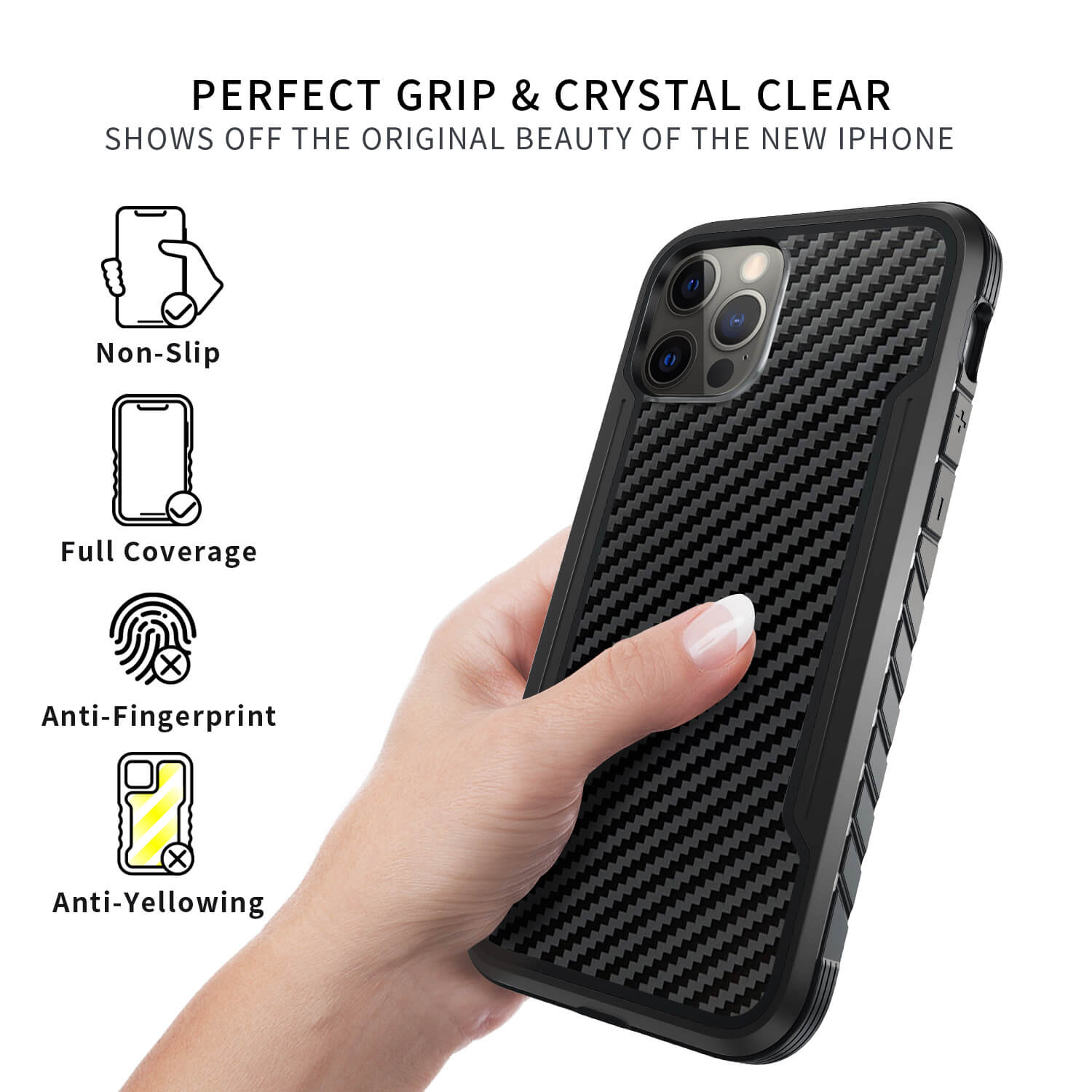 Tough On iPhone 12 / 12 Pro Case Iron Shield Carbon Fiber Black