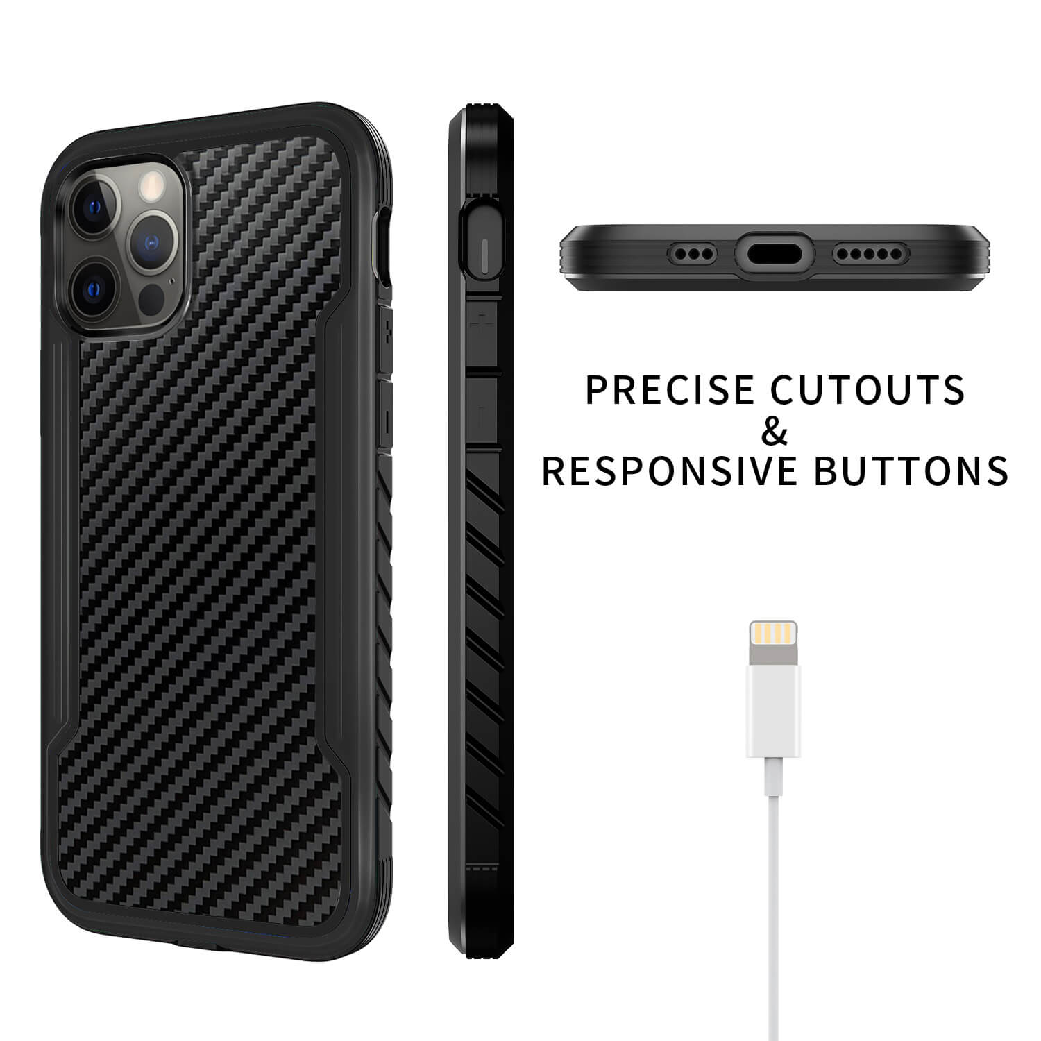 Tough On iPhone 12 / 12 Pro Case Iron Shield Carbon Fiber Black