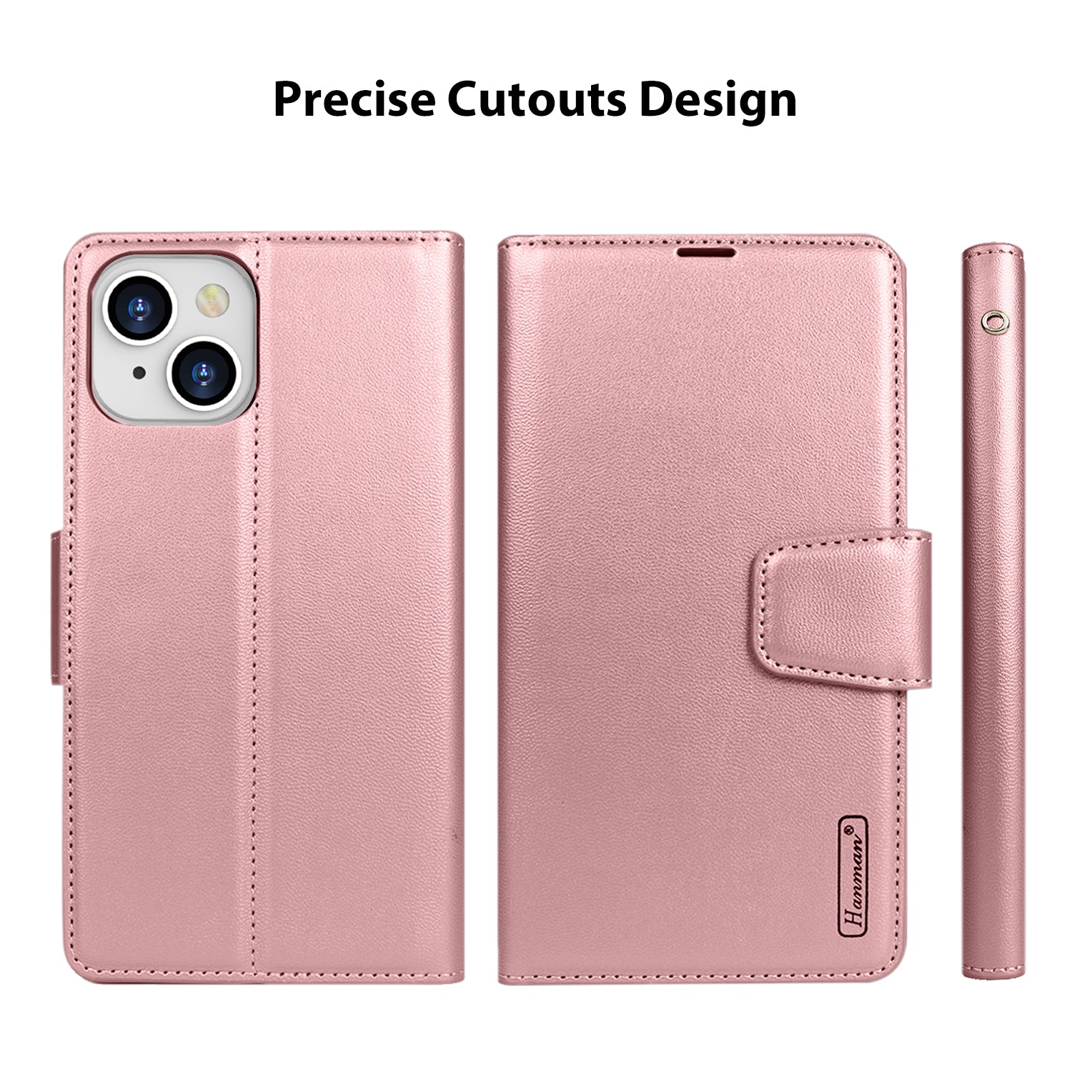 Hanman iPhone 14 Case Leather Rose Gold