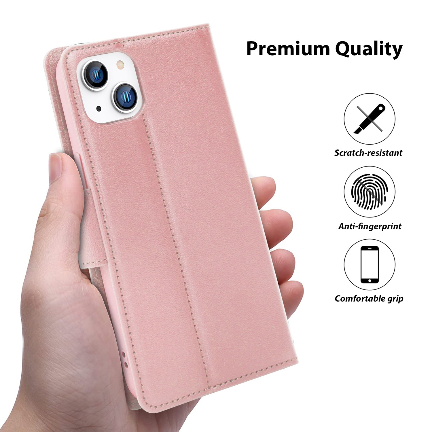 Hanman iPhone 14 Case Leather Rose Gold