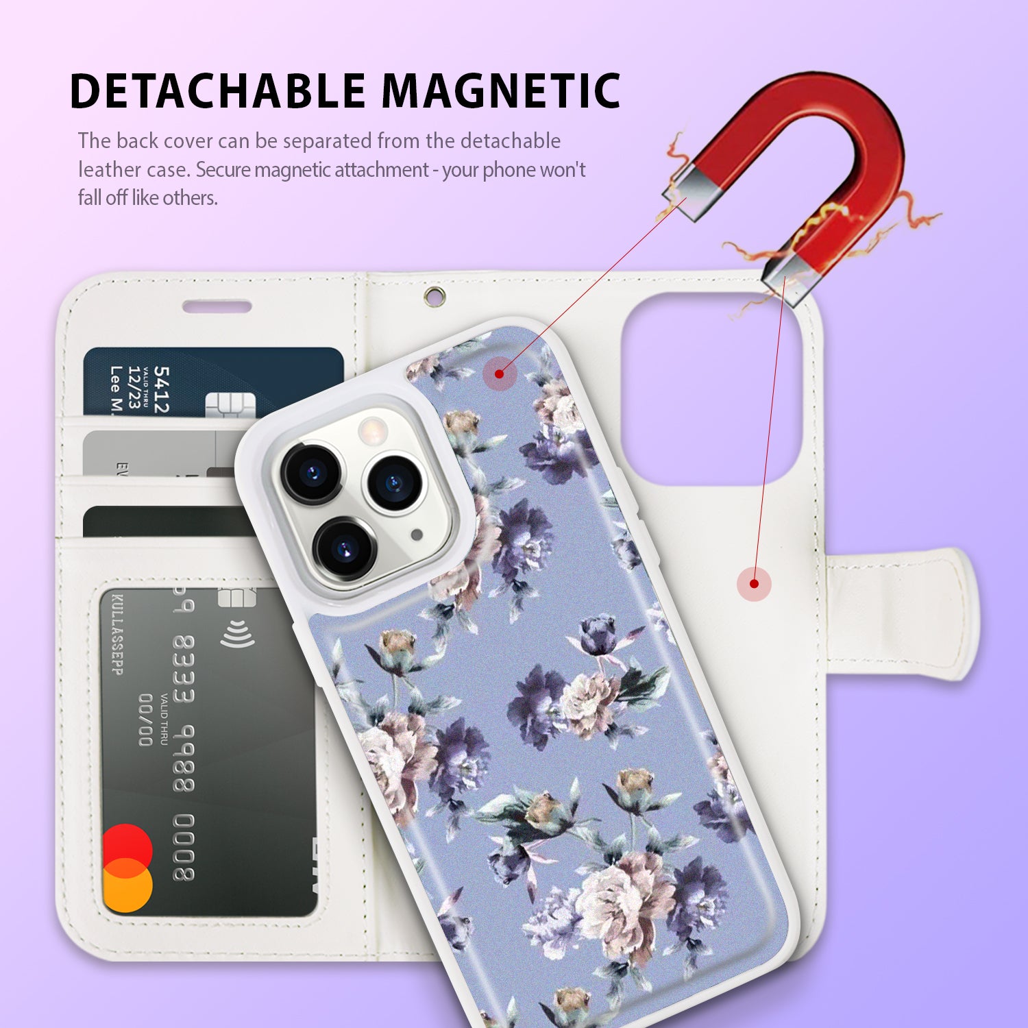 Tough On iPhone 14 Pro Max Magnetic Detachable Leather Case Floral Rosie