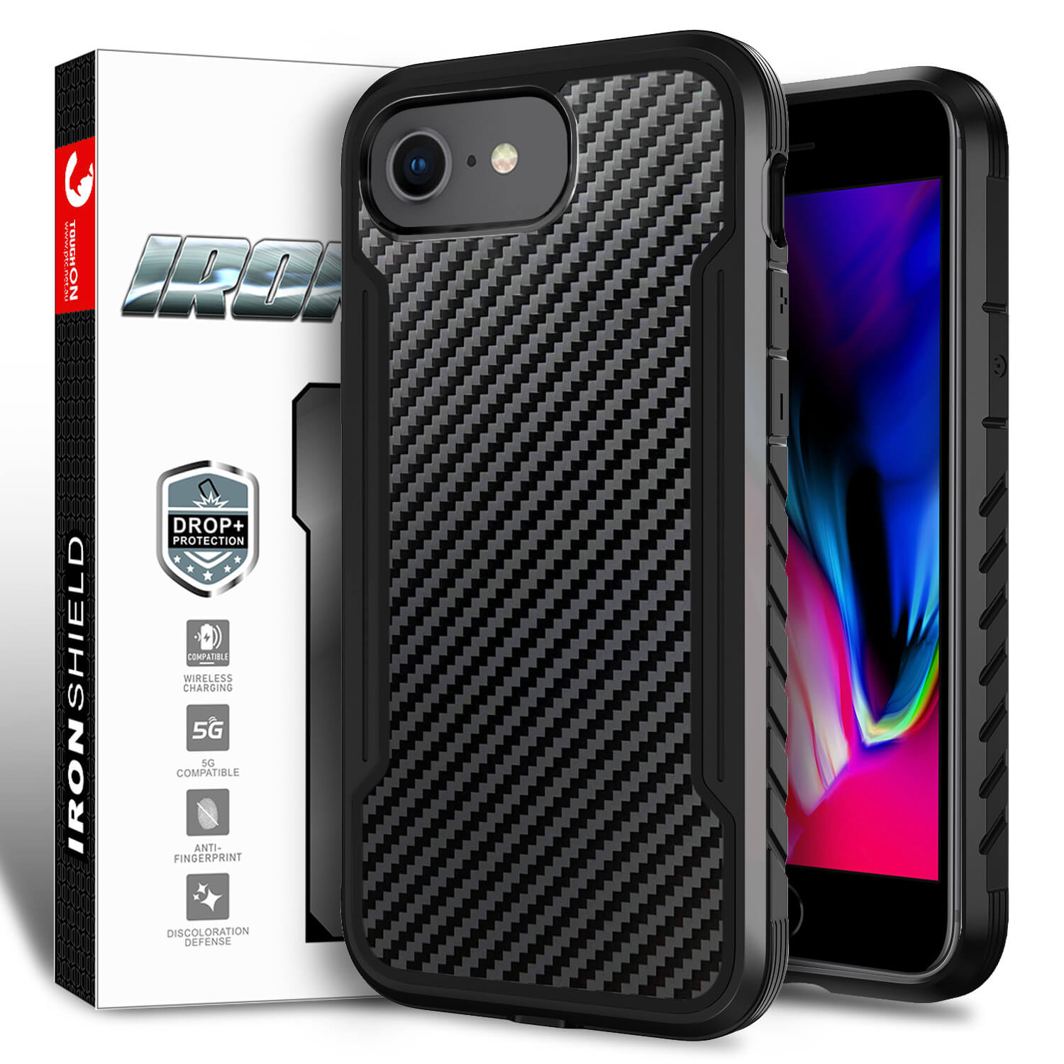 Tough On iPhone SE 2022 & 2020/iPhone 7 & 8 Case Iron Shield Carbon Fiber Black