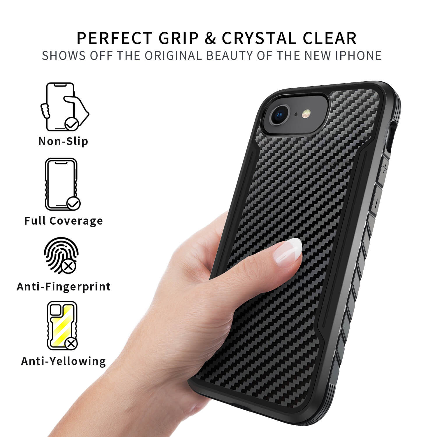 Tough On iPhone SE 2022 & 2020/iPhone 7 & 8 & 6 Case Iron Shield Carbon Fiber Black